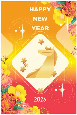File Ai poster hoa xuân chúc mừng năm mới 2026 vàng cam