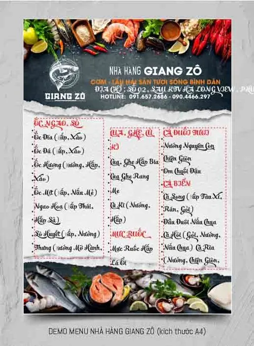 Menu Nhà Hàng Hải Sản Giang Zồ - Thiết Kế Đồ Họa Cao Cấp