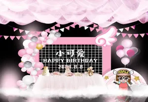 Backdrop Sinh Nhật Bé Gái Chủ Đề Arale Dễ Thương File Corel