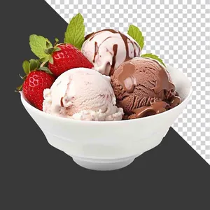 Bát Kem Tươi Ngon Với Dâu Tây và Bạc Hà - File PNG Chất Lượng Cao