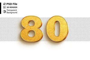 Số 80 3D chất liệu màu vàng gold file PNG chất lượng cao - Mẫu 5