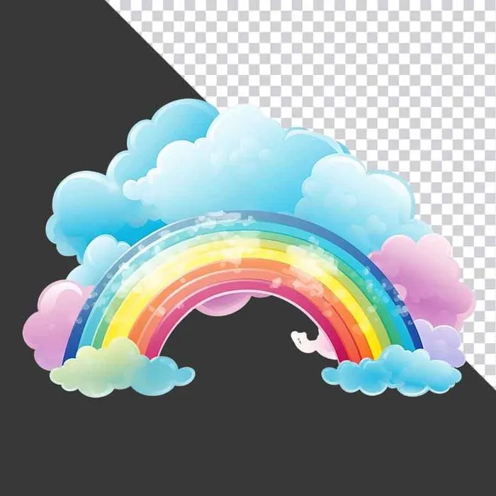 Cầu Vồng Lấp Lánh Với Mây - File PNG Chất Lượng Cao Cho Thiết Kế