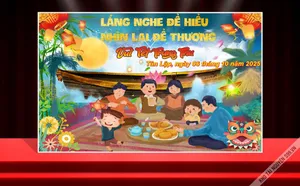 Backdrop hình ảnh gia đình đoàn viên dịp lễ trung thu Việt Nam - File Corel