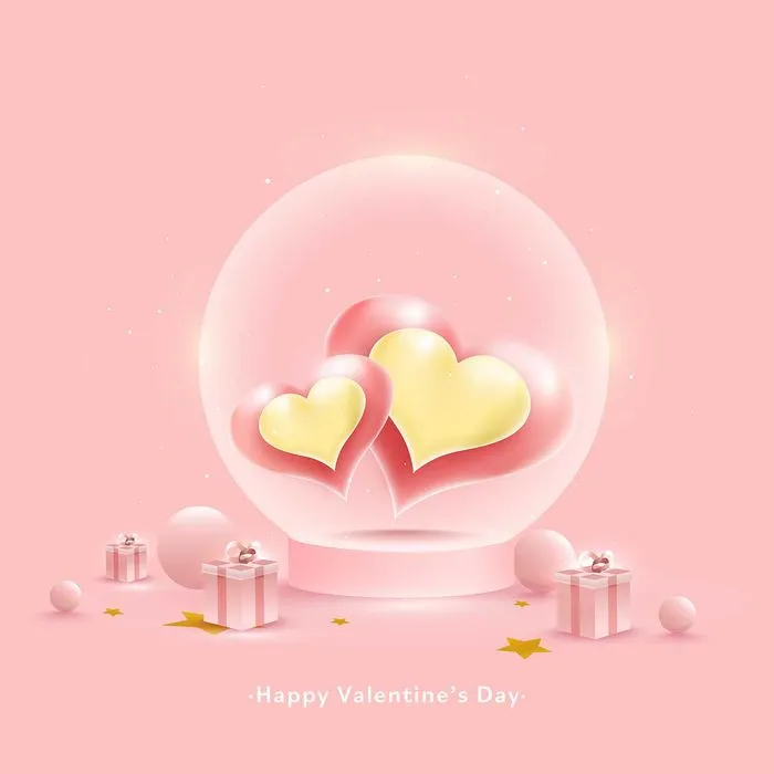 Quả cầu thủy tinh Valentine trái tim vàng File EPS