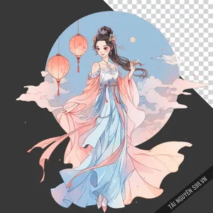 Chị Hằng mặc áo xanh tím múa dải lụa bay file PNG