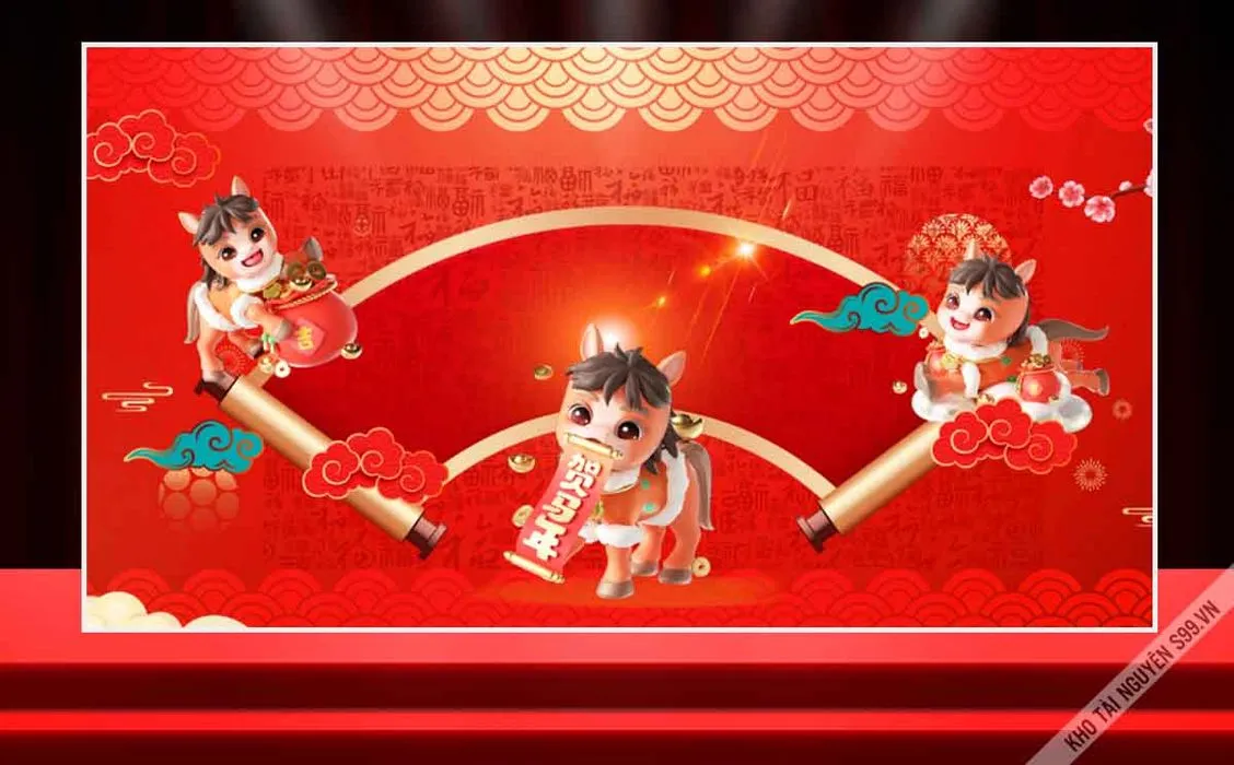 File corel Phông nền Tết 2026 Ngựa hoạt hình dễ thương