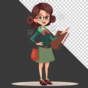Hình minh họa cô giáo  đeo kính ôm cuốn sách File PNG
