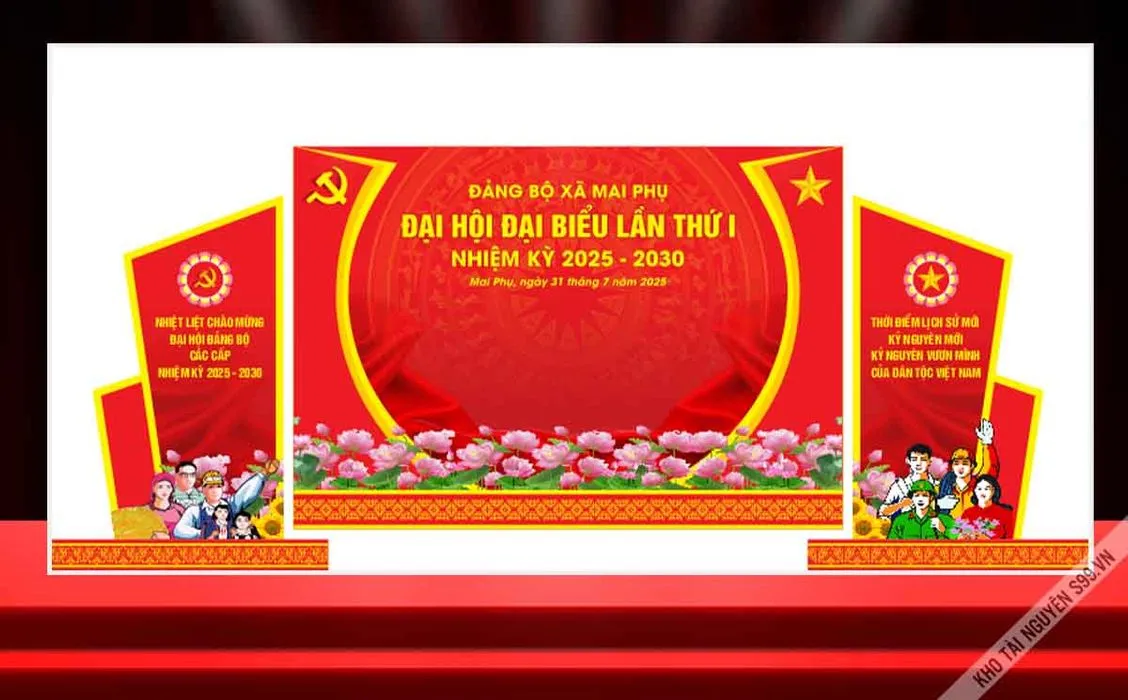 Phông sân khấu  Đại hội Đảng bộ xã  nhiẹm kỳ 2025 - 2030 - File Corel