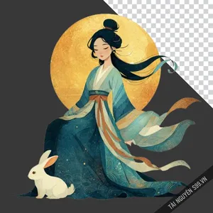 Chị Hằng ngồi bên trăng vàng cùng thỏ ngọc file PNG