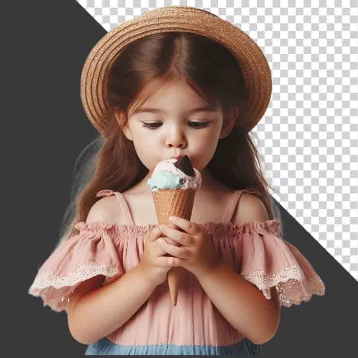 Bé gái cầm kem ốc quế dễ thương PNG