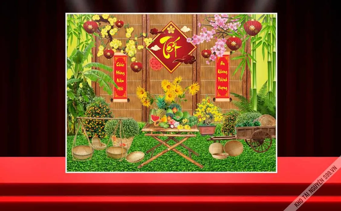 Backdrop Tết Cổ Truyền – Không Gian Làng Quê Ngày Xuân 2026 - File corel