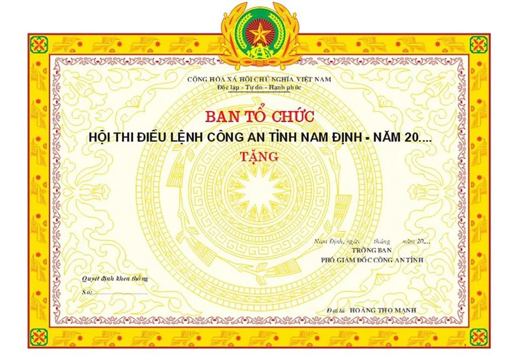 Giấy Khen Hội Thi Điều Lệnh Công An Nam Định File Corel