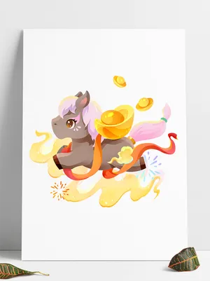 File PSD Ngựa hoạt hình bay thỏi vàng pháo hoa Tết