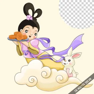 Chị Hằng chibi cầm bánh Trung Thu PNG – File thiết kế dễ thương nền trong suốt