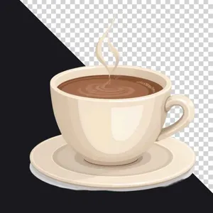 File PNG Ly cà phê nâu nóng sang trọng trên đĩa trắng