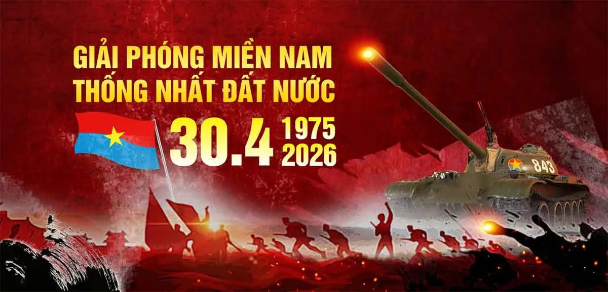 Background Giải Phóng Miền Nam 30/4/1975-2026 – Lịch Sử Hùng Tráng CDR