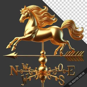 Hình ngựa vàng chỉ hướng gió phong thủy file PNG nghệ thuật 3D