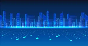 File EPS Thành phố kết nối kỹ thuật số hiện đại nền xanh neon