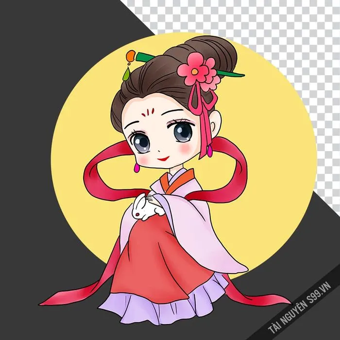 Chị Hằng áo hồng vàng ôm thỏ PNG – Hình minh họa Trung Thu dễ thương
