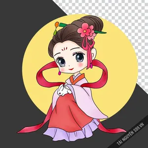 Chị Hằng áo hồng vàng ôm thỏ PNG – Hình minh họa Trung Thu dễ thương