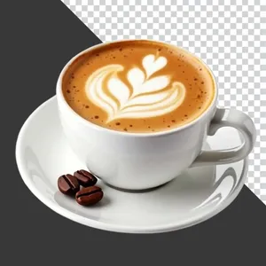 Ly cà phê cappuccino nghệ thuật với hạt cà phê trang trí File PNG 