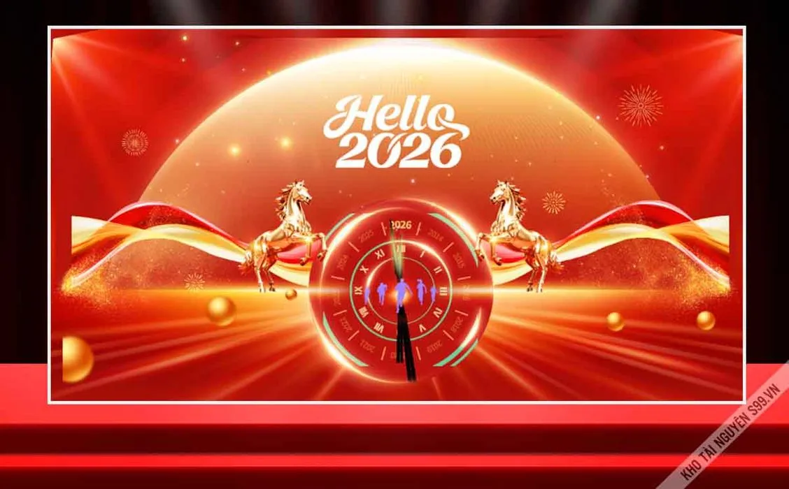 File corel Phông nền Hello 2026 ngựa vàng ánh sáng
