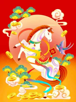 Minh Họa Ngựa Tết Bính Ngọ 2026 Phong Cách Cổ Điển File PSD