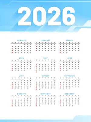 Thiết kế lịch năm 2026 vector nền xanh dương nhạt, tối giản tinh tế