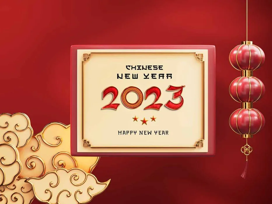 Khung trang trí Chinese New Year 2023 nền đỏ vàng File PSD