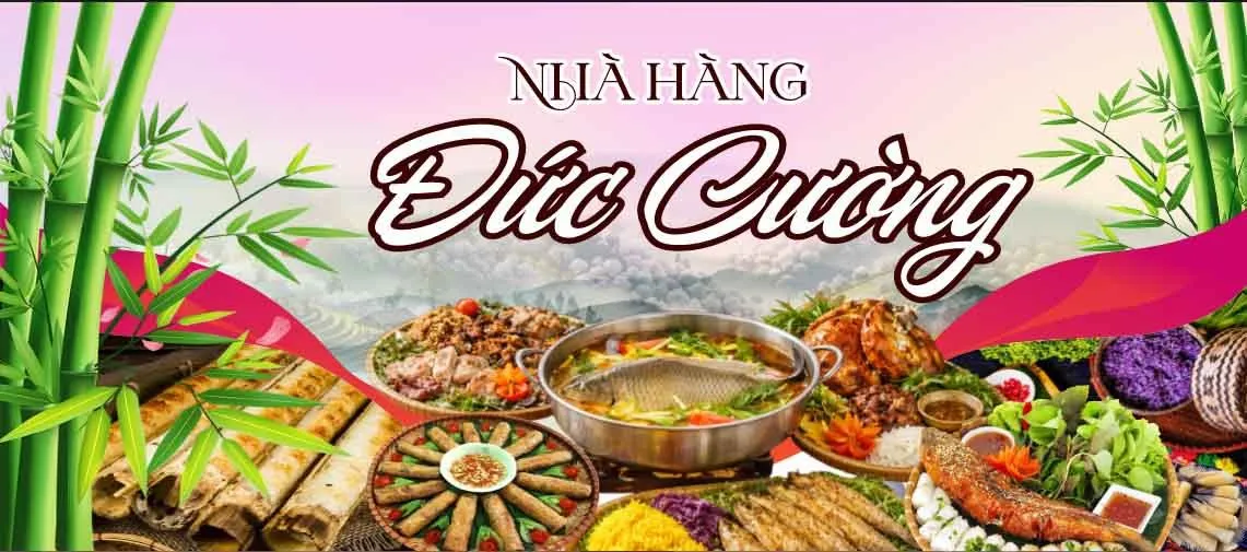 Background Biển Bảng Nhà Hàng Đức Cường Hoa Anh Đào & Món Ăn CDR