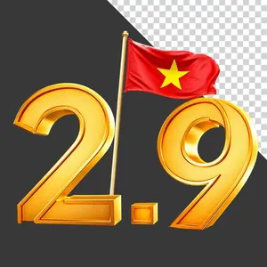 PNG Số 2/9 Màu Vàng Gold Kèm Cờ Việt Nam – Quốc Khánh 2/9