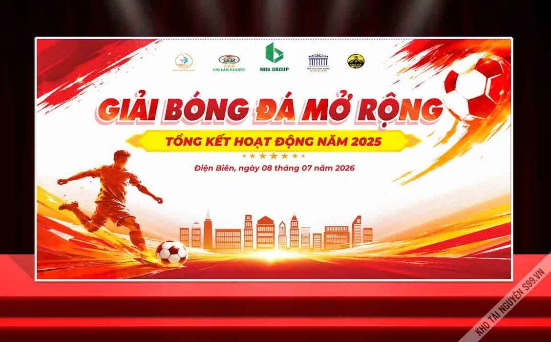 File Corel - Mẫu thiết kế phông nền giải bóng đá mở rộng tổng kết hoạt động năm 2025