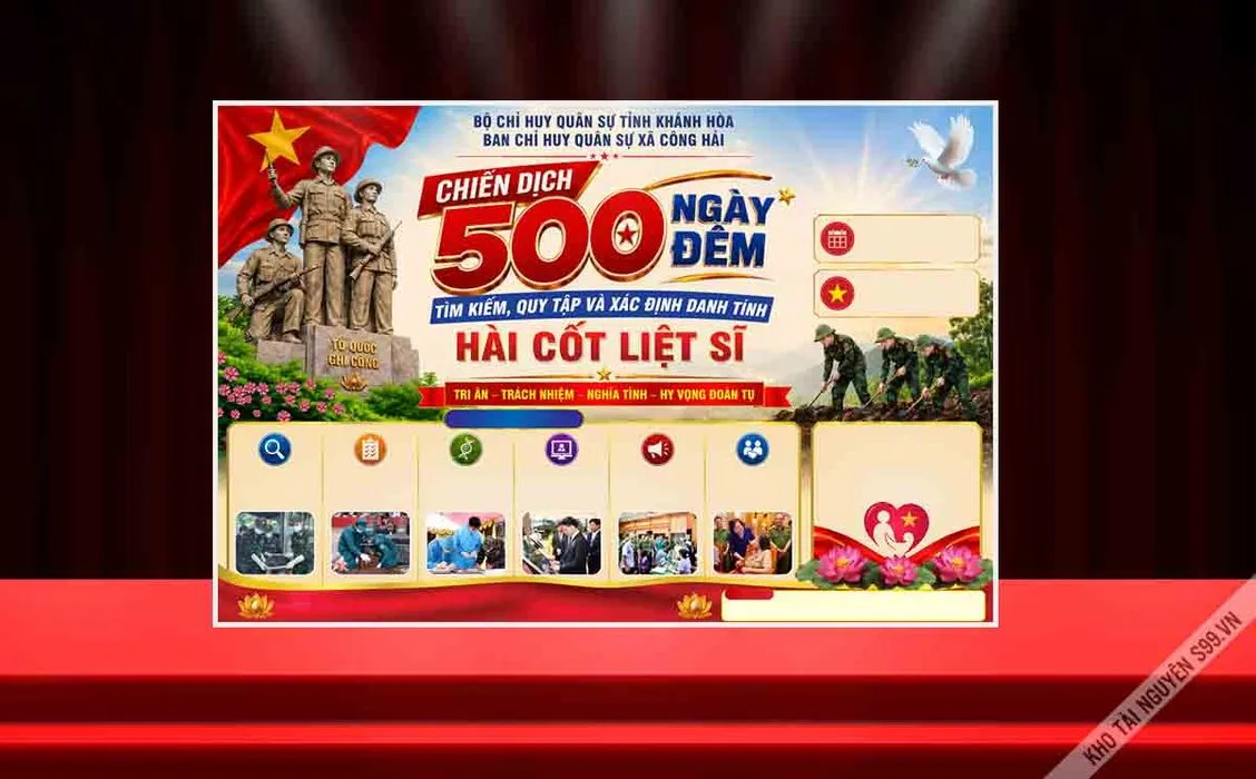 Mẫu thiết kế phông nền chiến dịch 500 ngày đêm tìm kiếm quy tập hài cốt liệt sĩ File Corel