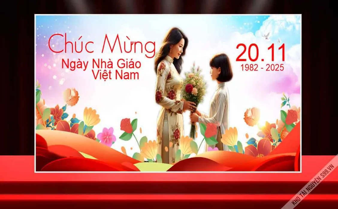 Backdrop 2011 – Tôn sư trọng đạo, hình cô giáo và học sinh  File Corel