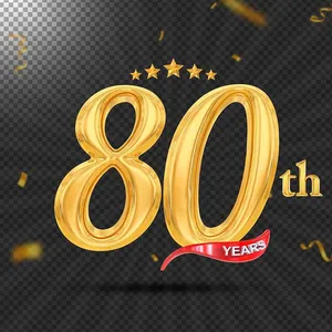 Số 80 3D chất liệu màu vàng gold file PNG chất lượng cao - Mẫu 8