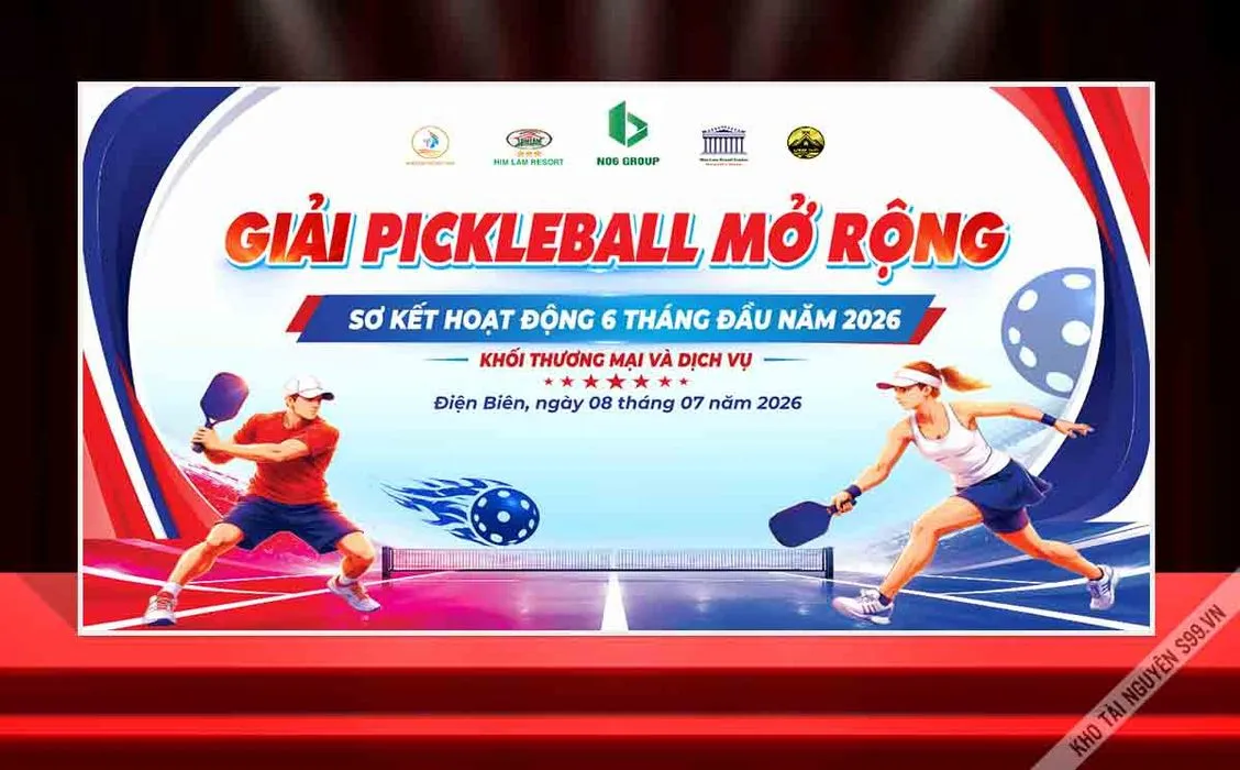 Mẫu thiết kế phông nền giải Pickleball mở rộng sơ kết hoạt động File Corel