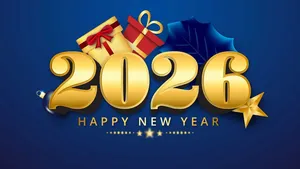 Thiệp Chúc Mừng Năm Mới 2026 EPS Màu Xanh Sang Trọng
