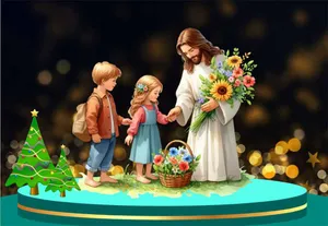 File corel Chúa Giêsu nhận bó hoa từ em bé