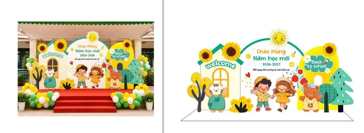 File Corel - Mẫu thiết kế backdrop chào mừng năm học mới 2026 - 2027 