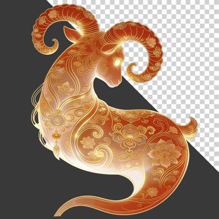 Linh vật con dê vàng hoa văn 3D phát sáng tuyệt đẹp File PNG