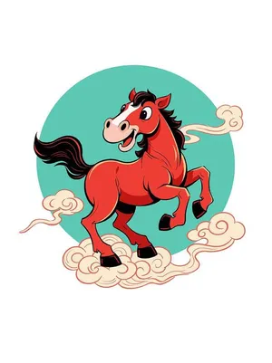 Hình Minh Họa Ngựa Đỏ Hoạt Hình Dễ Thương - File PSD Đa Lớp