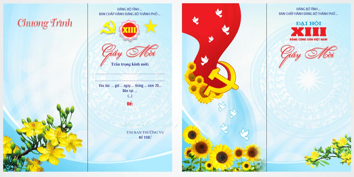 Mẫu thiết kế giấy mời đại hội Đảng bộ các cấp file corel