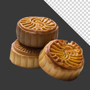 Ba chiếc bánh trung thu truyền thống vàng nướng – File PNG không nền