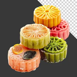 Bánh trung thu tuyết nhiều màu nhân hoa quả – File PNG không nền