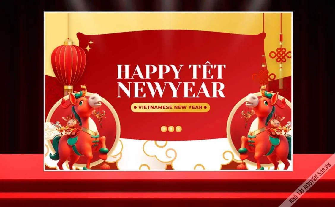 File Corel Banner Happy Tet 2026 Hình Đôi Ngựa Đỏ May Mắn