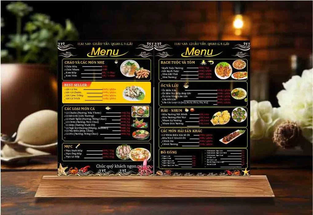 Mẫu thiết kế menu thực đơn nhà hàng hải sản Châu Tân Quảng Ngãi File Corel