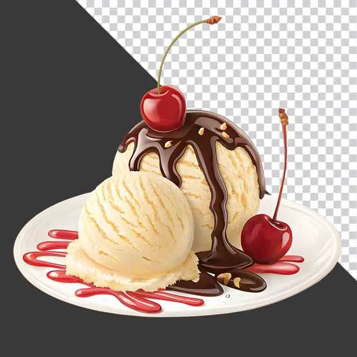 Đĩa Kem Vani Phủ Socola & Cherry - PNG Chất Lượng Cao