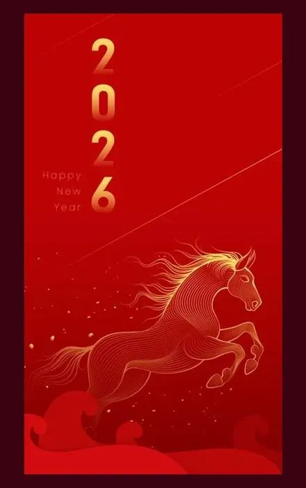 Thiết kế 2026 năm Ngựa đỏ đường nét ánh vàng File Ai