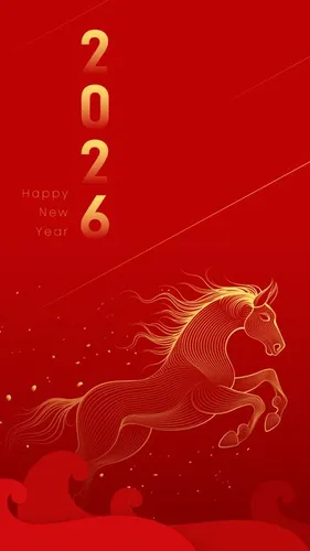 Thiết kế 2026 năm Ngựa đỏ đường nét ánh vàng File Ai.