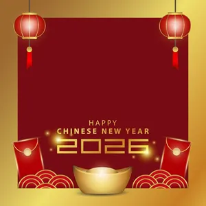 Thiết kế nền đỏ vàng 2026 với bao lì xì và thỏi vàng - File Ai